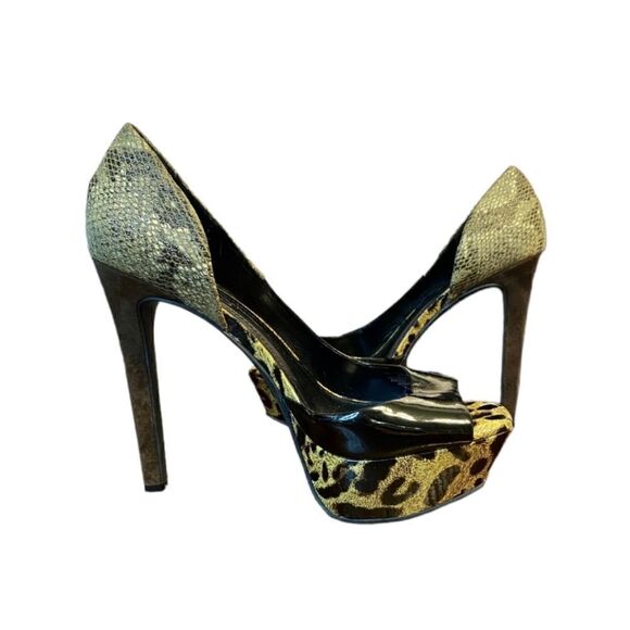 Jessica Simpson Bede2 Snake Leopard Black Colorblock Platform Heels 8 - Picture 3 of 11